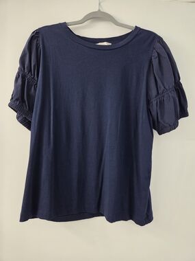 LOFT Navy Puff Sleeve Short Sleeve Tee